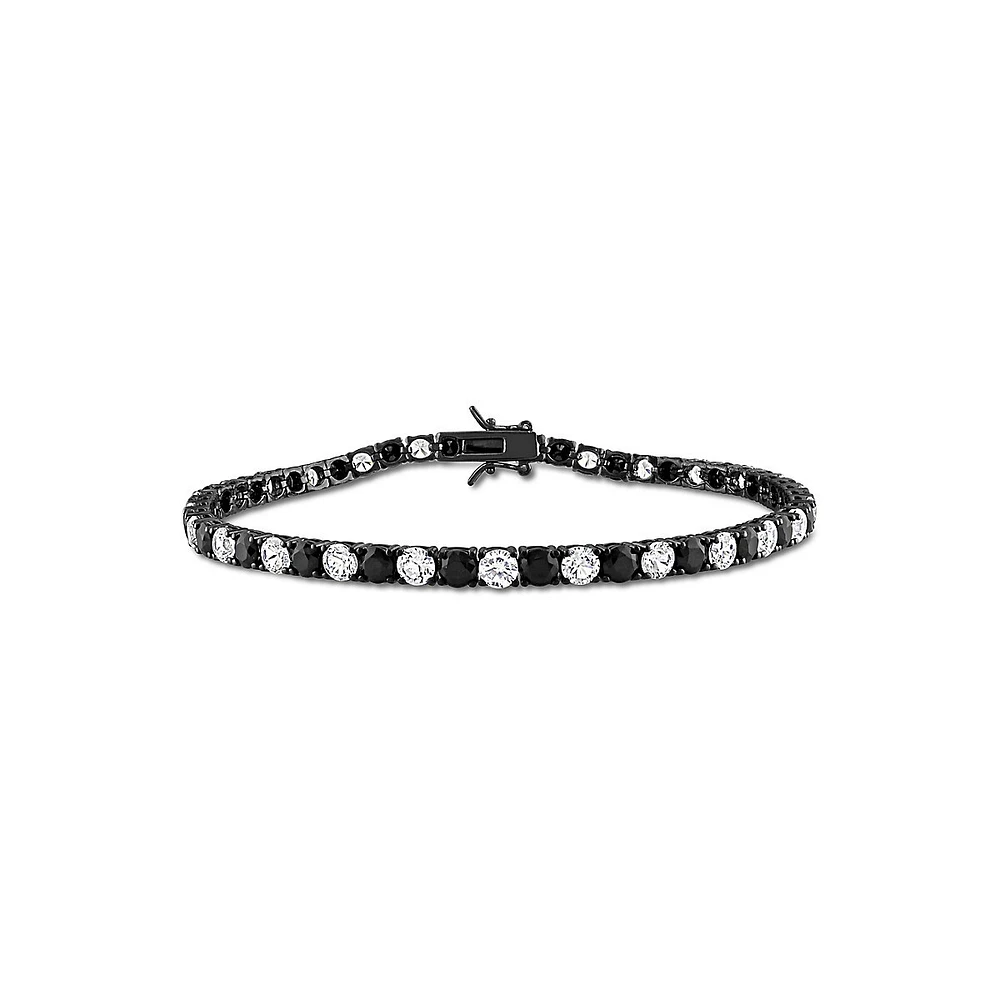 Men's Black Rhodium-Plated Sterling Silver and Lab-Created White And Black Sapphire Tennis Bracelet