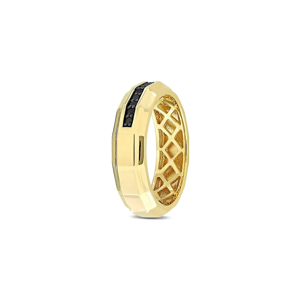 Bague en or jaune 14 ct sertie de diamants noirs 0,2 PT