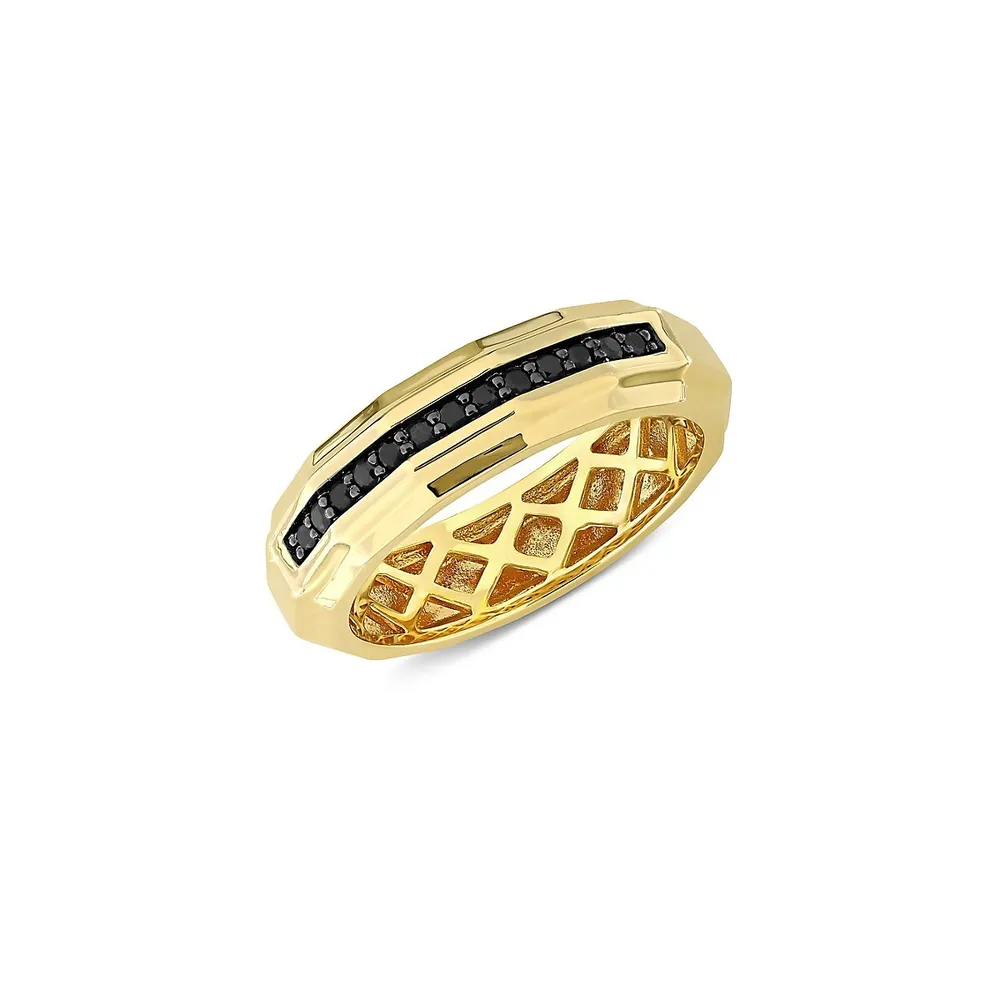 Bague en or jaune 14 ct sertie de diamants noirs 0,2 PT