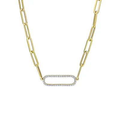 14K Yellow Gold and CT. T.W. Diamond Pendant Paperclip Chain Necklace