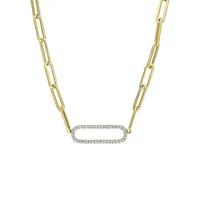 Collier à chaîne style trombone en or jaune 14 ct avec pendentif à diamant 0,4 ct PT