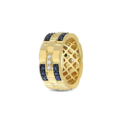 Men's 14K Yellow Gold, 0.42 CT. T.W. Diamond and Blue Sapphire Triple-Band Ring