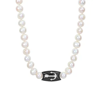 Men's Sterling Silver and 7-7.5MM Cultured Freshwater Pearl Necklace