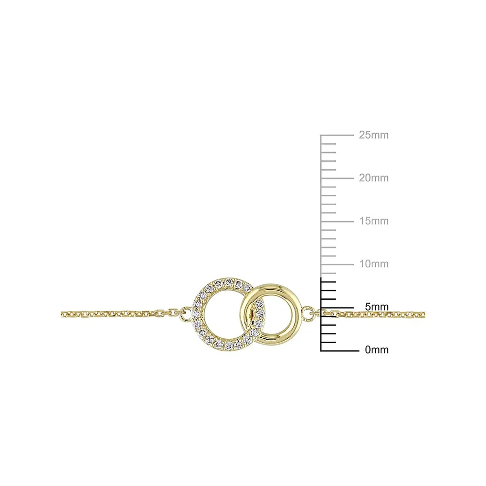 Bracelet en or jaune 14 ct à breloques circulaires ornées de diamants 0,1 ct PT