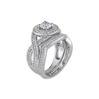 Ensemble nuptial auréole en or blanc 14 K avec diamants de 1 ct PT