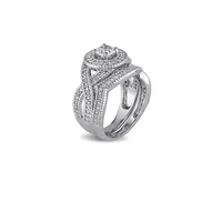 1CT Diamond 14K White Gold Halo Bridal Set