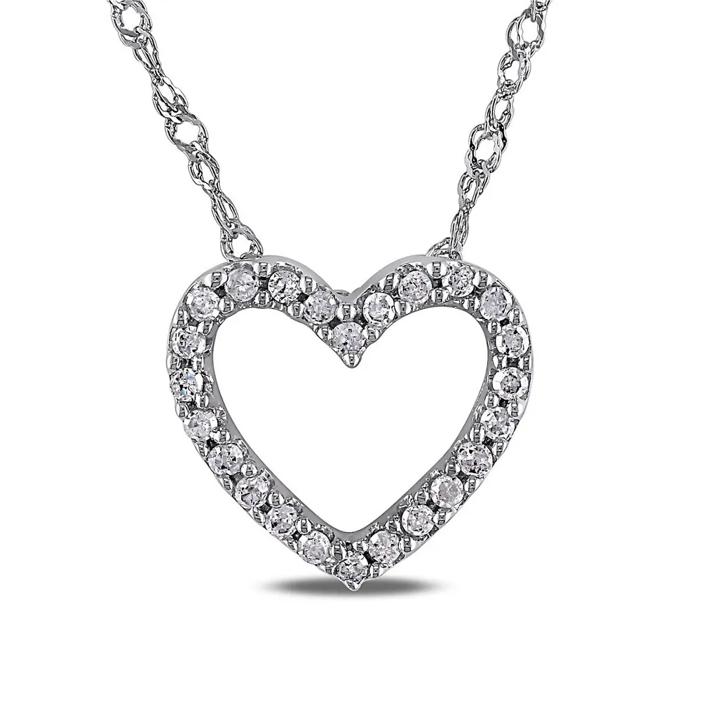 14K White Gold 0.1 Total Carat Weight Diamond Heart Necklace