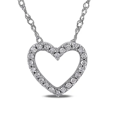 Collier à pendentif en forme de coeur en or blanc 14 K avec diamants d'un poids total de 0,1 ct