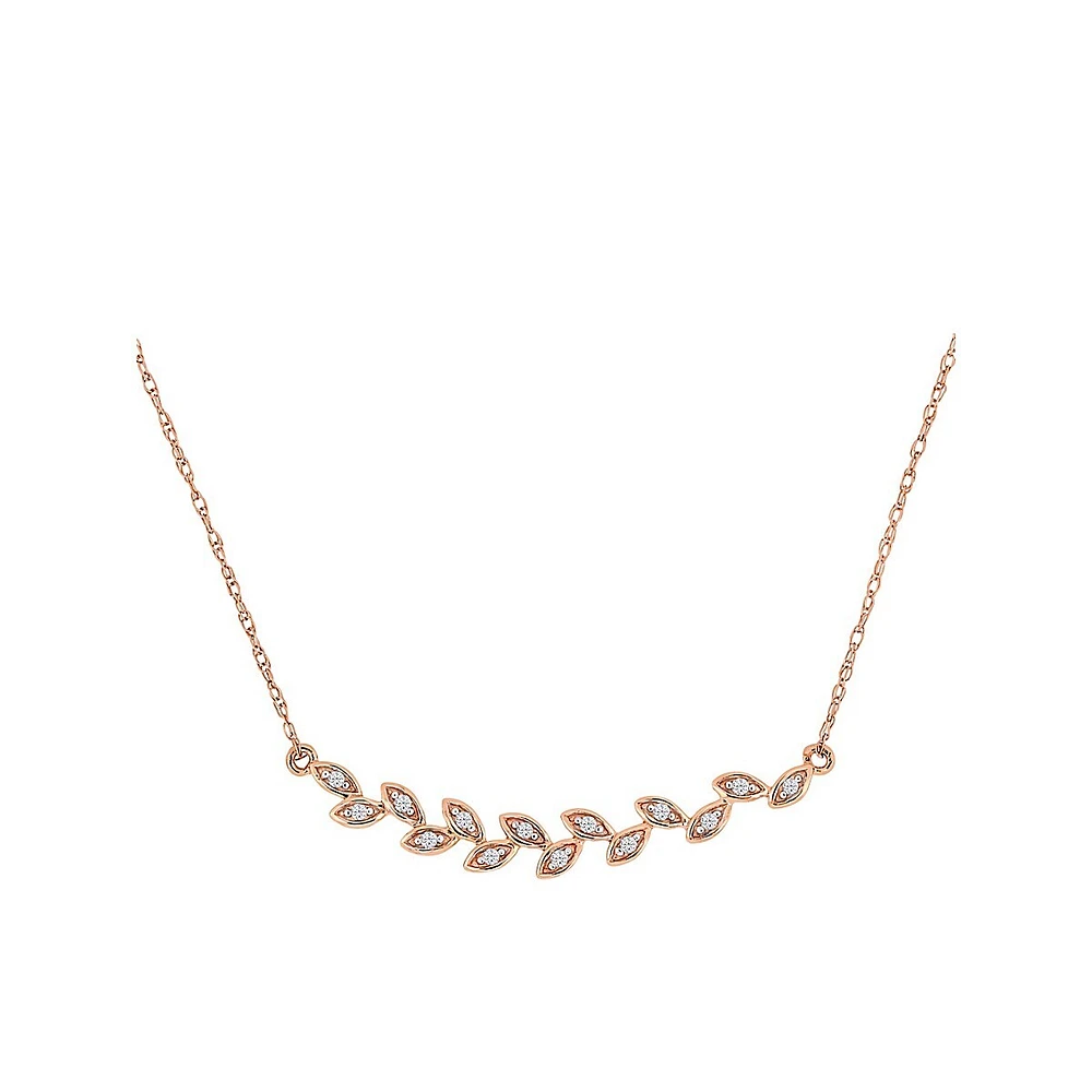 10K Rose Gold Diamond-Accent Leaf Necklace