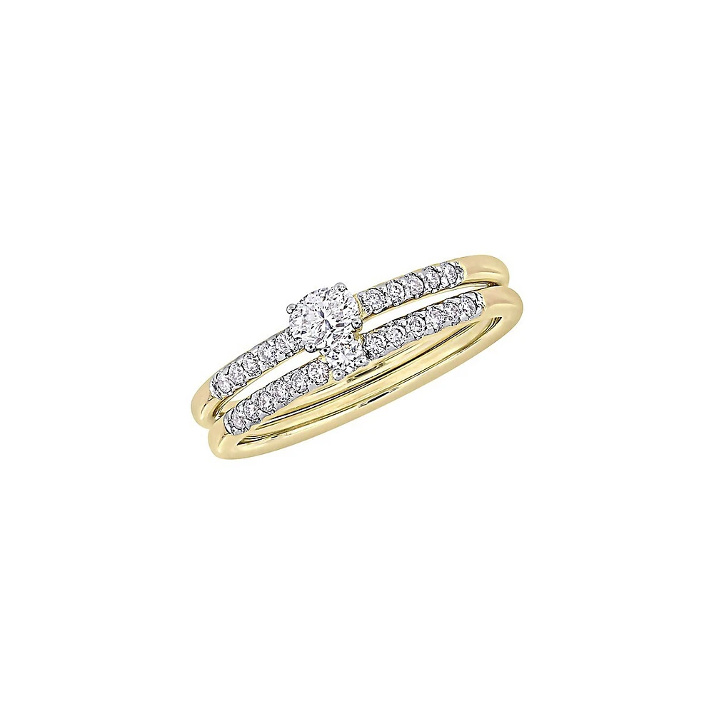 Ensemble de bagues fiançailles en or jaune 14 ct avec diamants 0,04 PT