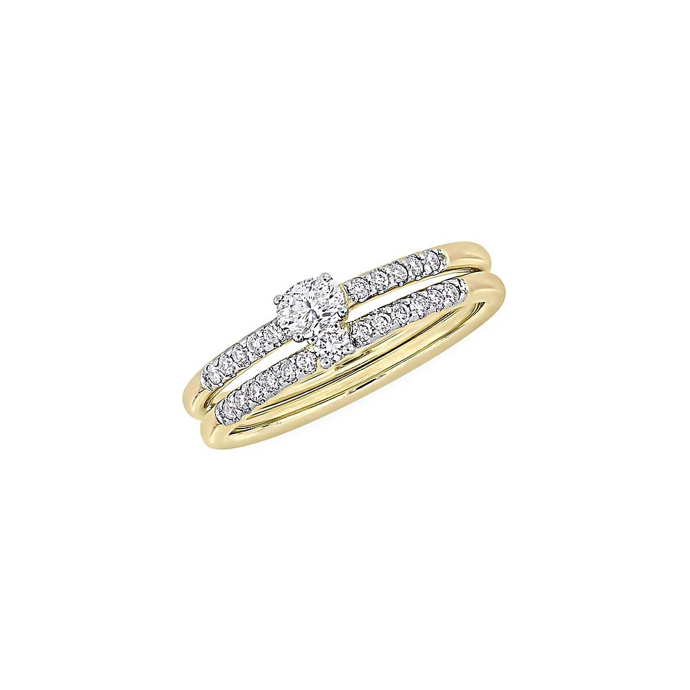 Ensemble de bagues fiançailles en or jaune 14 ct avec diamants 0,04 PT