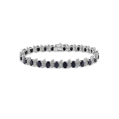 Sterling Silver Black Sapphire and 0.03 CT. T.W. Diamond Bracelet
