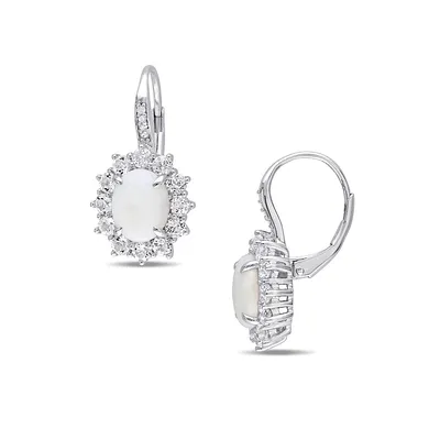 Boucles d'oreilles en argent sterling avec opale, topaze blanche et diamants 0,04 ct PT
