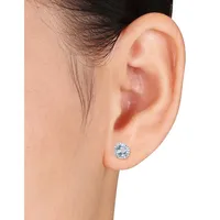 Blue Topaz Sterling Silver and 0.07 CT. T.W. Diamond Halo Stud Earrings