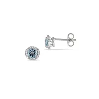 Blue Topaz Sterling Silver and 0.07 CT. T.W. Diamond Halo Stud Earrings