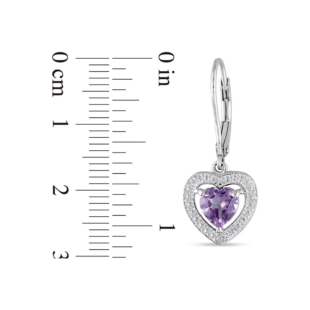 0.01 CT. T.W. Diamond and Amethyst Heart Sterling Silver Earrings