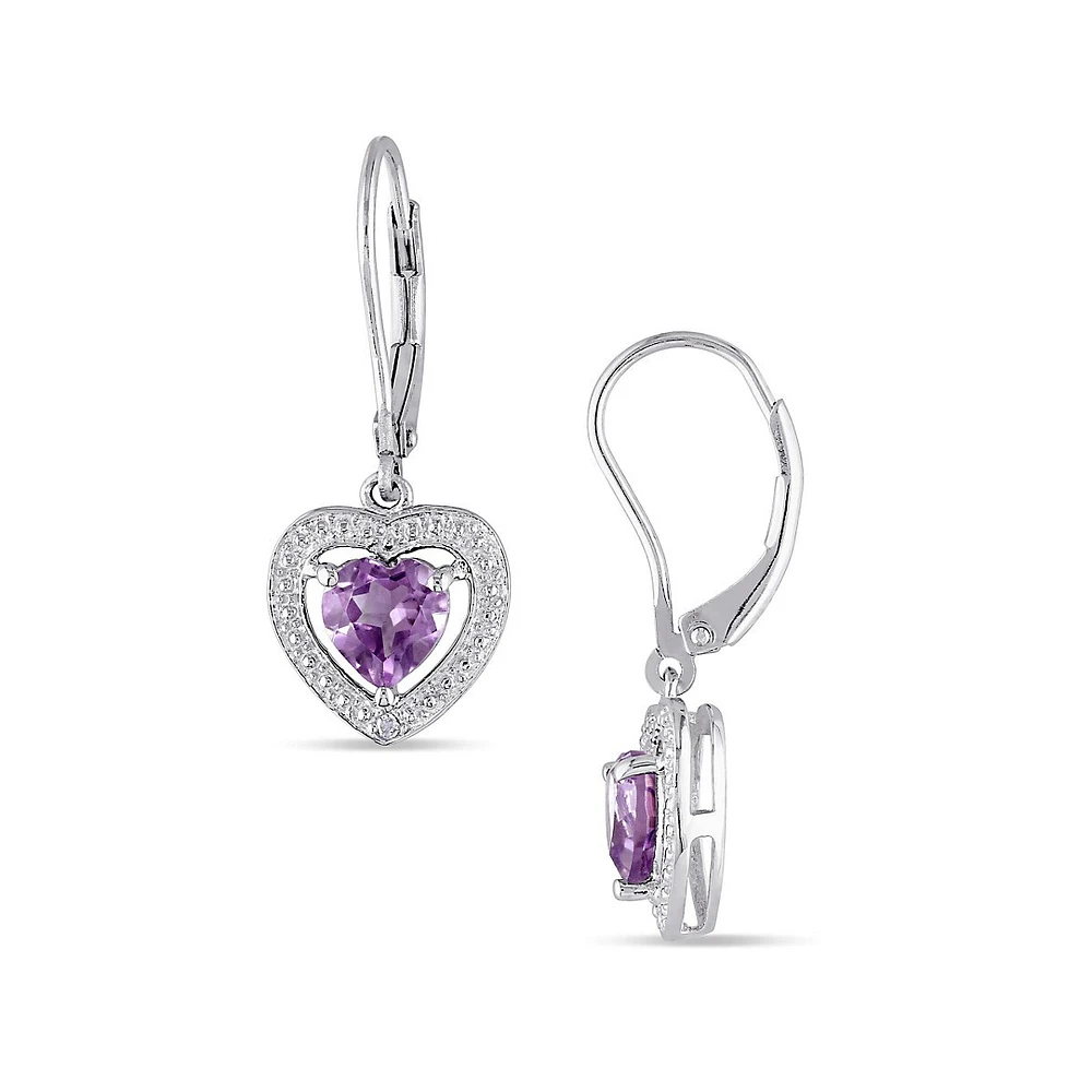 0.01 CT. T.W. Diamond and Amethyst Heart Sterling Silver Earrings