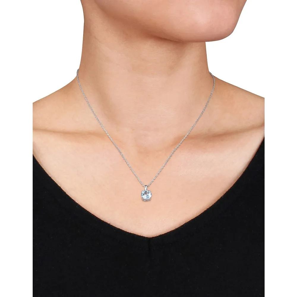 Blue Topaz Solitaire Sterling Silver Earrings and Necklace Set