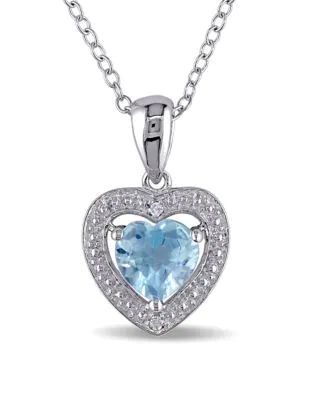 sterling silver blue topaz heart necklace