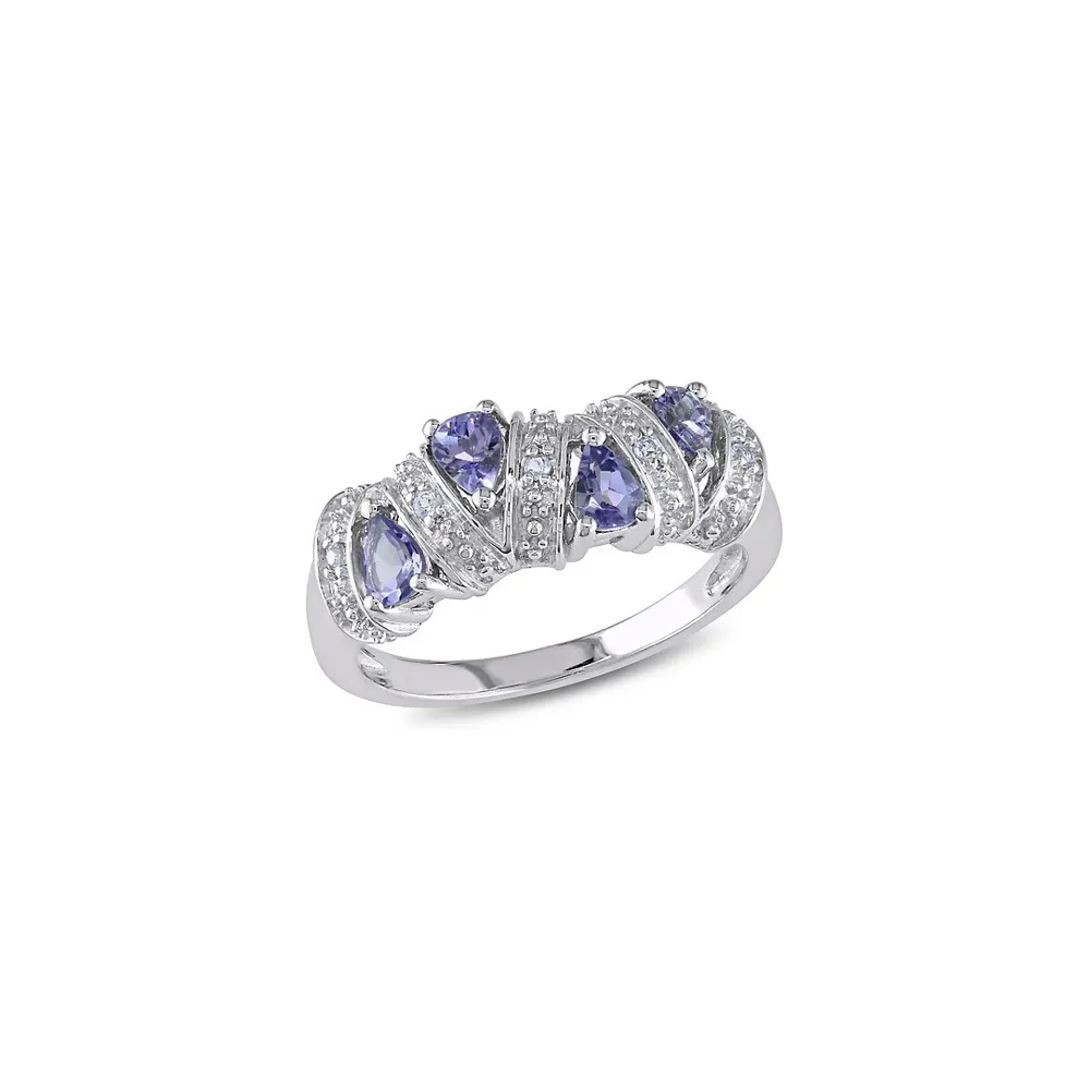 Bague en argent sterling avec tanzanites forme de goutte