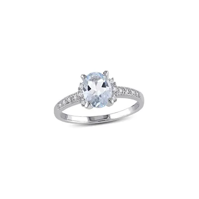 0.07 CT. T.W. Diamond and Aquamarine Sterling Silver Ring