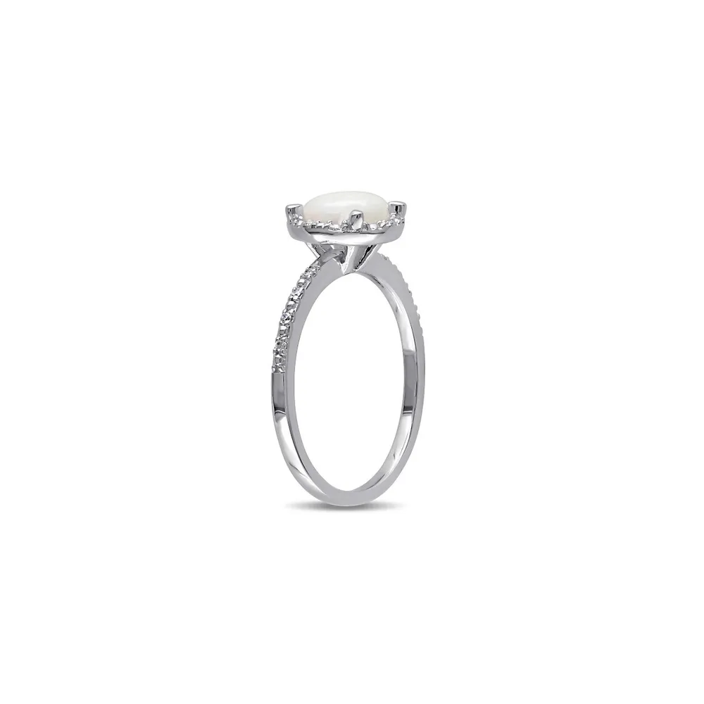 Bague auréole en argent sterling avec opale et diamants 0,5 ct PT