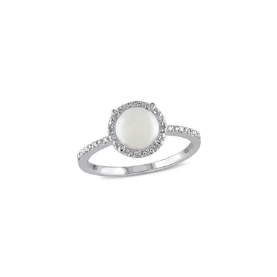 Opal Sterling Silver and 0.5 CT. T.W. Diamond Halo Ring