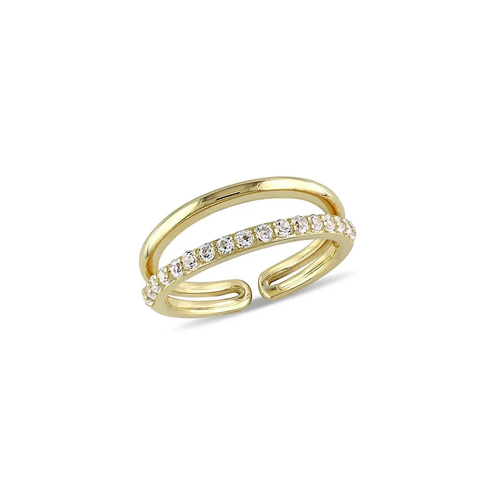 White Topaz Split Shank Yellow-Plated Sterling Silver Anniversary Band