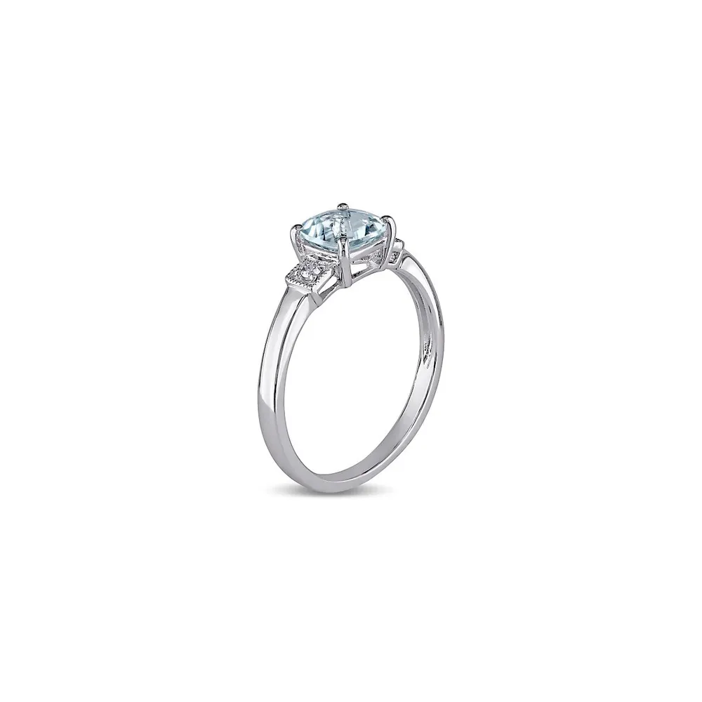 Cushion-Cut Aquamarine Sterling Silver and 0.04 CT. T.W. Diamond Ring