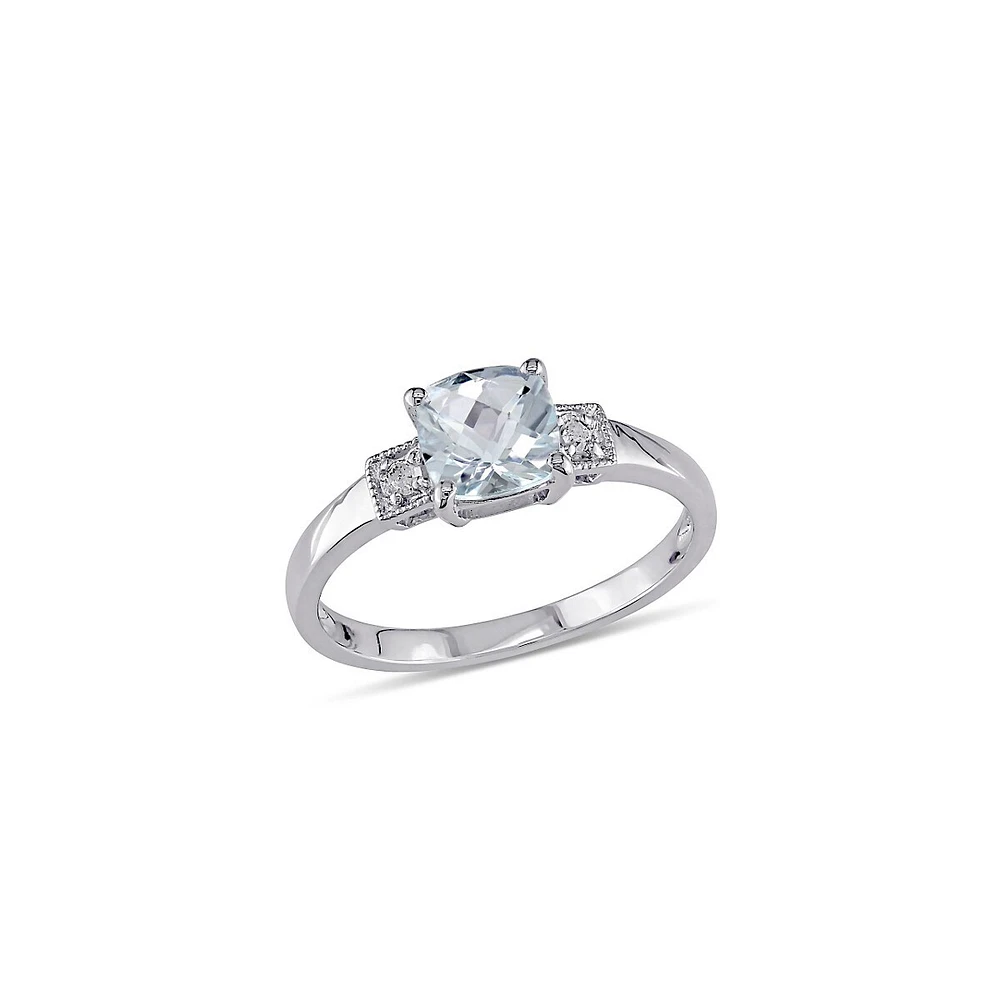 Cushion-Cut Aquamarine Sterling Silver and 0.04 CT. T.W. Diamond Ring