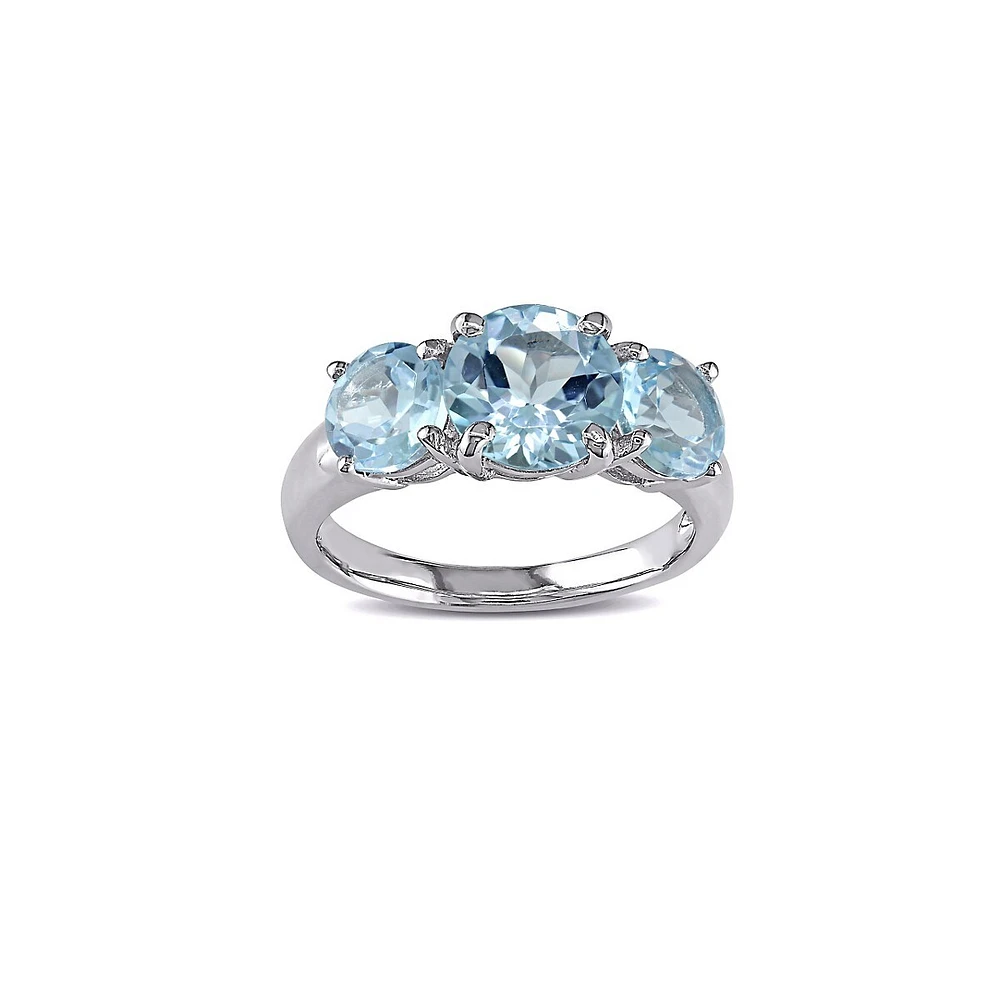 Sterling Silver Blue Topaz Three-Stone Ring