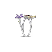 Sterling Silver Multi-Gemstone Flower Ring