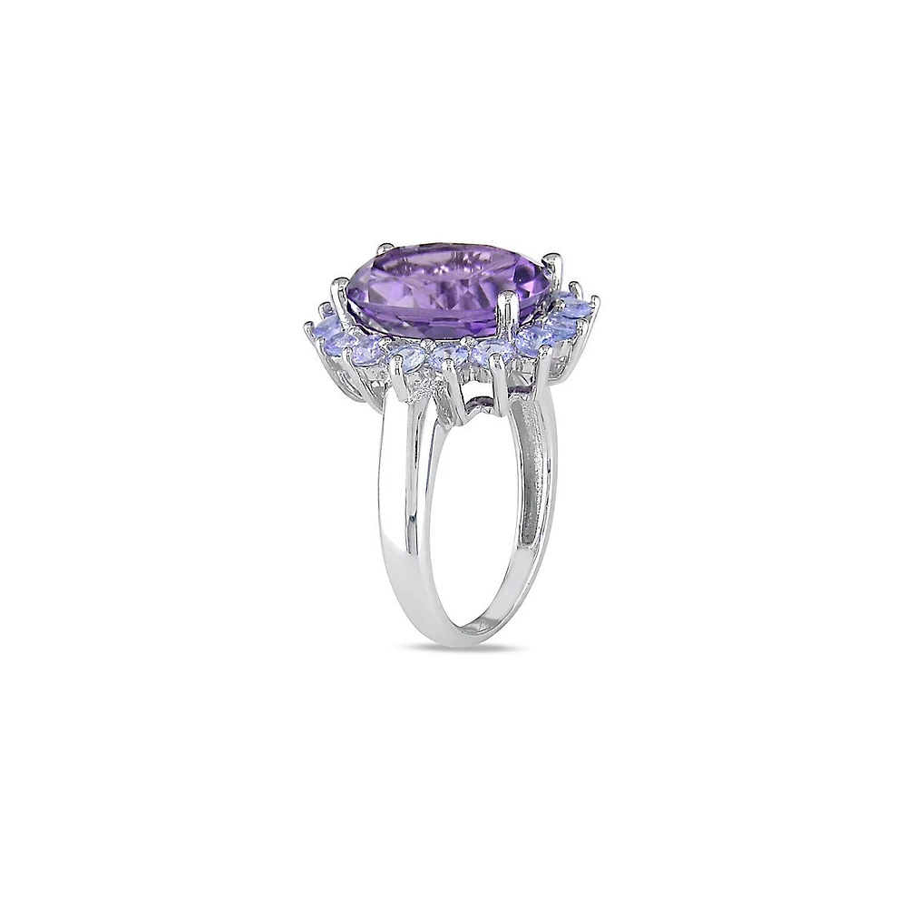 Bague auréole en argent sterling avec tanzanites et améthyste