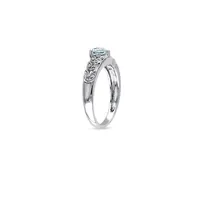 0.05 CT. T.W. Diamond and Aquamarine Heart Sterling Silver Ring