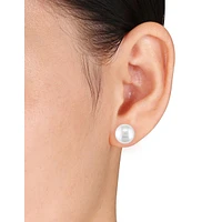 Boutons d'oreilles en or jaune 14 ct à perles de culture blanches de 10 à 11 mm