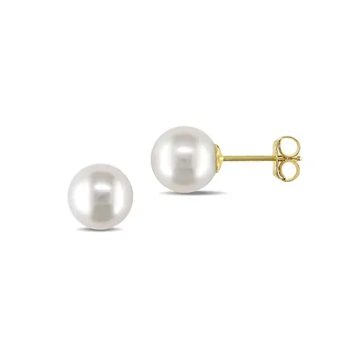14K Yellow Gold 7-7.5mm Cultured Pearl Stud Earrings