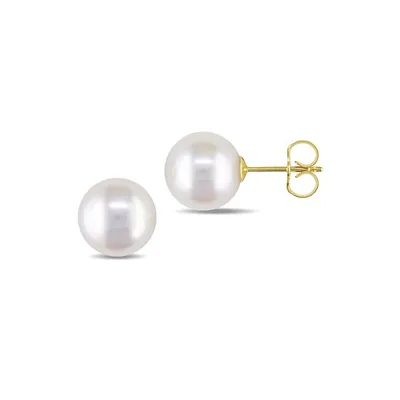14K Yellow Gold 9-9.5mm Cultured Pearl Stud Earrings