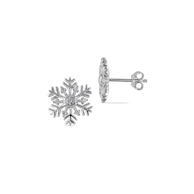Sterling Silver Snowflake Stud Earrings with 0.056 CT. T.W. Diamonds
