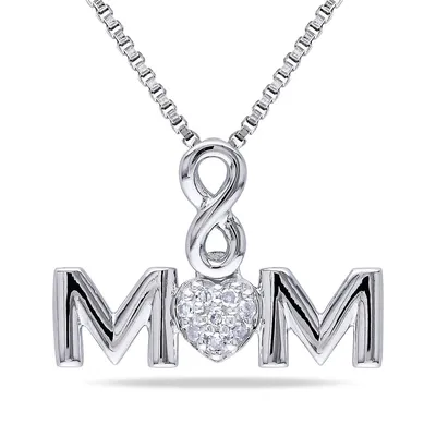 Sterling Silver Mom Pendant Necklace with 0.32 CT. T.W. Diamonds