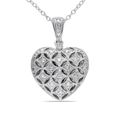 Collier en argent sterling à médaillon en forme de coeur avec diamants 0,145 ct PT