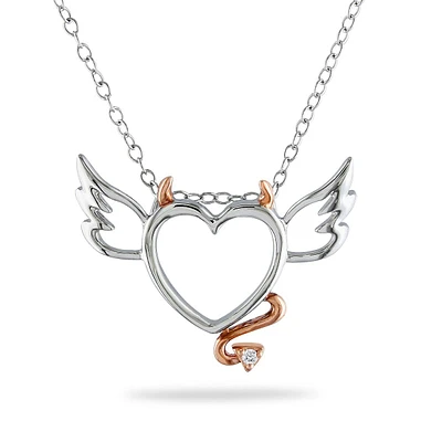 Sterling Silver Heart Necklace with 0.01 CT. T.W. Diamonds