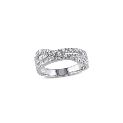 Sterling Silver CT. T.W. Diamond Crossover Ring