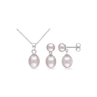 Pink Freshwater Pearl Sterling Silver Necklace and Earrings Set