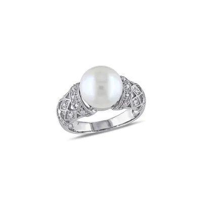 9-9.5mm Pearl and 0.10 CT. T.W. Diamond Vintage Ring