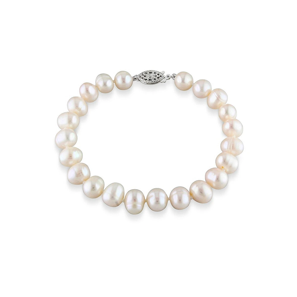 7.5-8mm Freshwater Pearl and Sterling Silver Bracelet