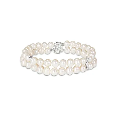 6-7mm Freshwater Pearl and Sterling Silver Double-Row Bracelet
