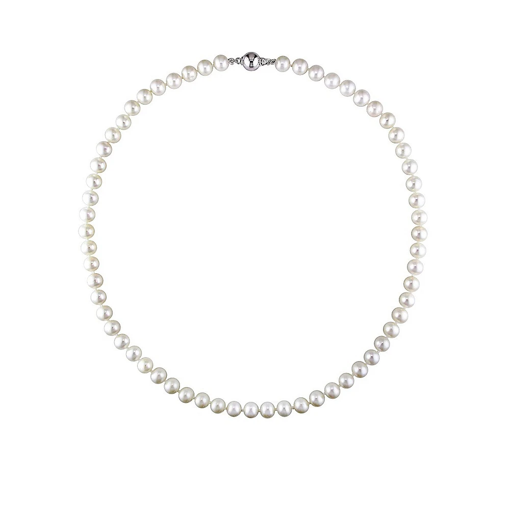 Collier en argent sterling avec perles d'eau douce cultivées blanches de 7 à 7,5 mm