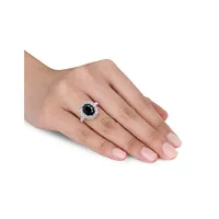 Sterling Silver, Black Sapphire and White Halo Cocktail Ring