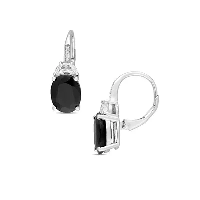 Sterling Silver Drop Earrings with Black Sapphire, White Sapphire and 0.024 CT. T.W. Diamond