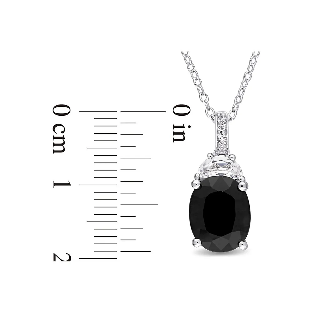 Sterling Silver Pendant Necklace with Black Sapphire, White Sapphire and 0.015 CT. T.W. Diamond